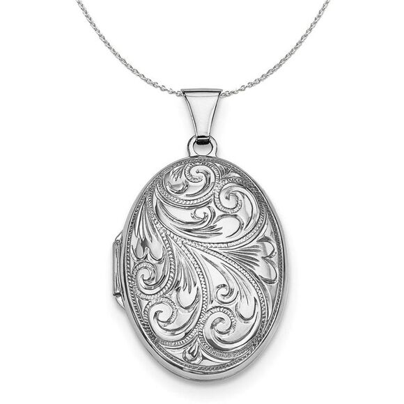 Sterling Silver 26mm Reversible Scroll Oval Locket Necklace - 24 Inch